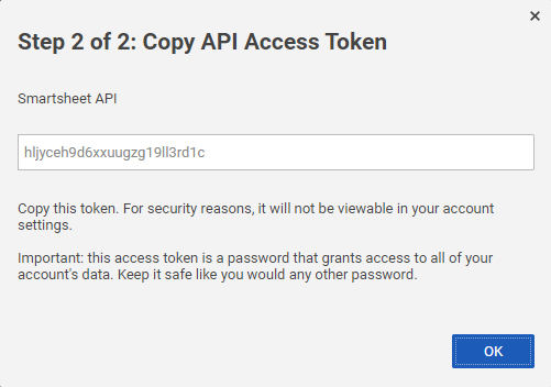 Step 2 shows a sample API token
